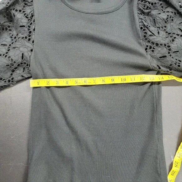 J Crew Lace Sleeve Top Black Size Small CD270 Sheer Whimsygoth Preppy Career - Picture 8 of 8